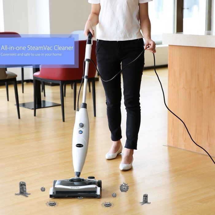 INLIFE Steam Pocket Mop and Sweeper Vacuum Cleaner All-in-One with 2 Mop Pads for Hard Wood Floors, Tile, Laminate N2