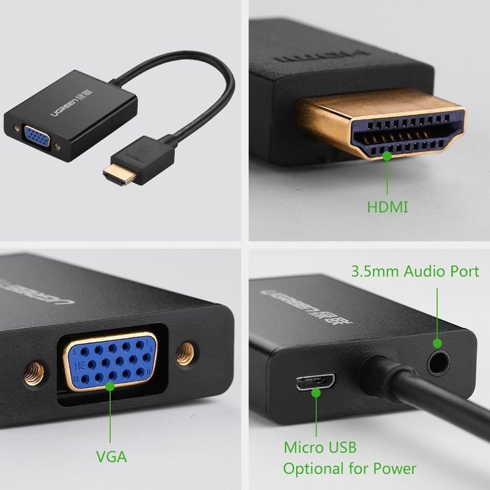 Ugreen Active HDMI to VGA Adapter Converter with Audio and Mirco USB Converter Premium Aluminum Case for Apple... N3