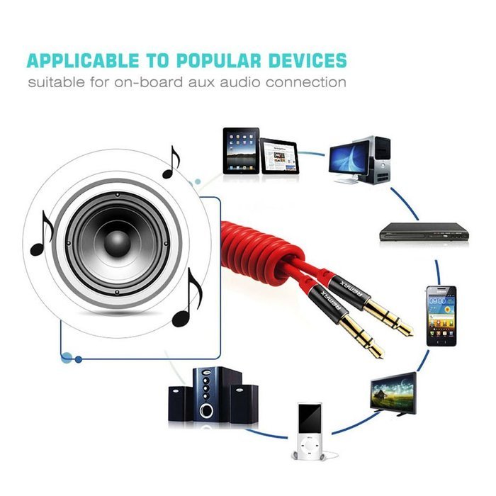 nkomax 3.5mm Gold Plated Premium Auxiliary Male To Male AUX Cable Suitable for iPad, iPhone, iPod, MP3 players... N17