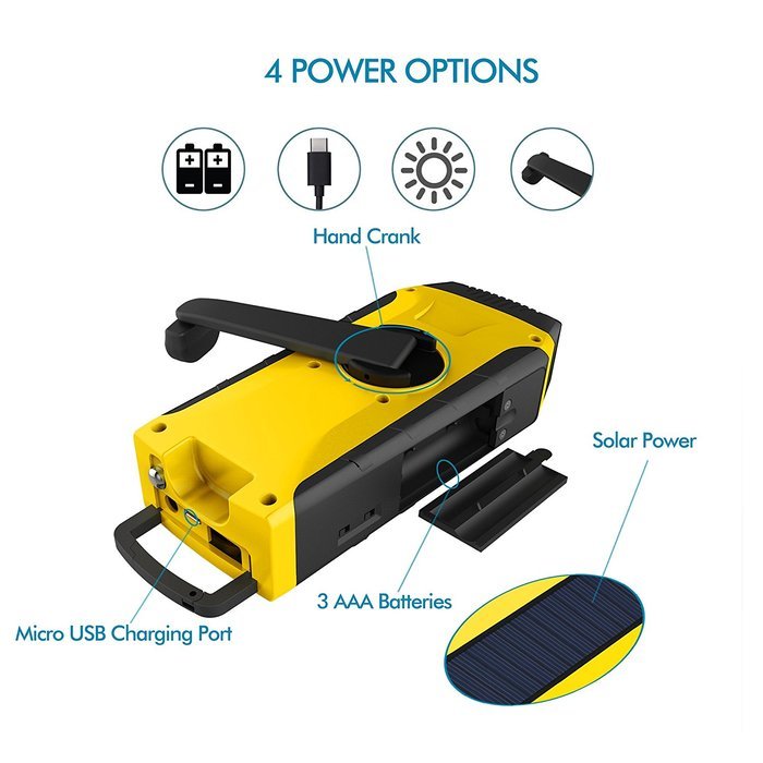Esky ES-CR03 Mulit-Pupose Emergency Solar Hand Crank AM/ FM/ NOAA Weather Radio, 3 W LED Flashlight, 2000 mAh... N5