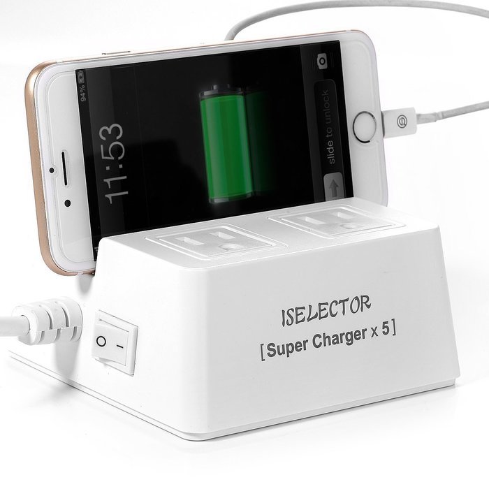 ISelector 8A / 5-Port Desktop USB Charging Station with 1700J 2 Surge Power Strip - Black N16
