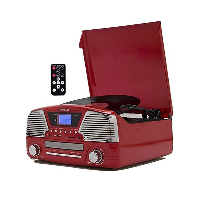 TechPlay ODC35 RD, 3 Spead turntable, programmable MP3 CD player, USB/SD, radio & remote control in Red