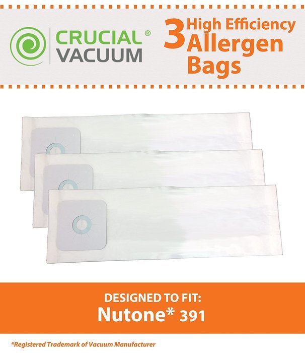 Crucial Vacuum 3 Nutone 391 Allergen Vacuum Bags Fits Nutone Central Vacuum Models: CV350, CV352, CV353, CV450... N3