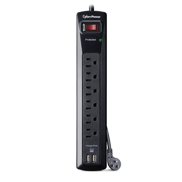 CyberPower CSP604U Surge Protector 6-AC Outlets with 2 USB Charging Ports (2.1A) 4-Ft Cord N3