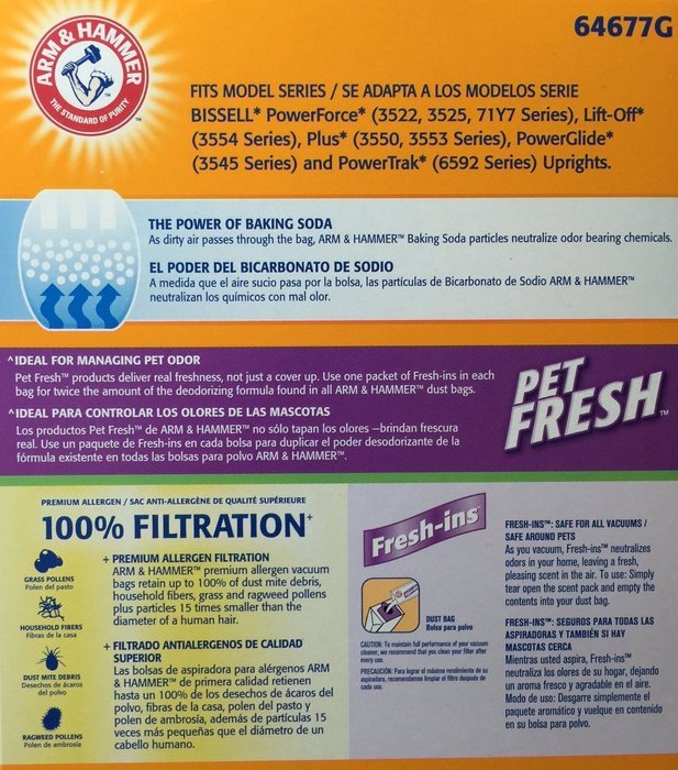 Arm & Hammer Premium Filtration Pet Fresh Odor Eliminating Vacuum Bags, Bissell 7 Pet Fresh, 3 Pack N2