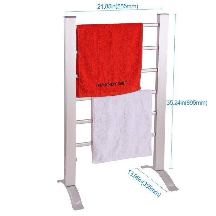 Sharndy ETW78 Free-Standing Electric Towel Warmers, 895 x 555 x 355mm, Silver Grey N4