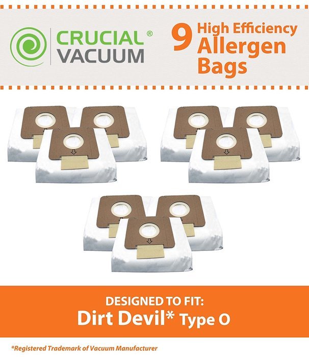 9 Dirt Devil Replacement Allergen Pack Bags Designed To Fit Dirt Devil Type O Tattoo Canister Vacuums, Compare... N3