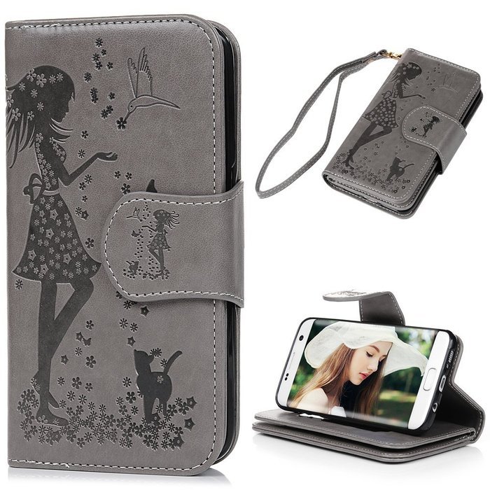 Badalink Galaxy S7 Edge Wallet Case 9 Card Slots Plastic Mirror Hand Strap Stand Feature Embossed PU Leather Flip... N48
