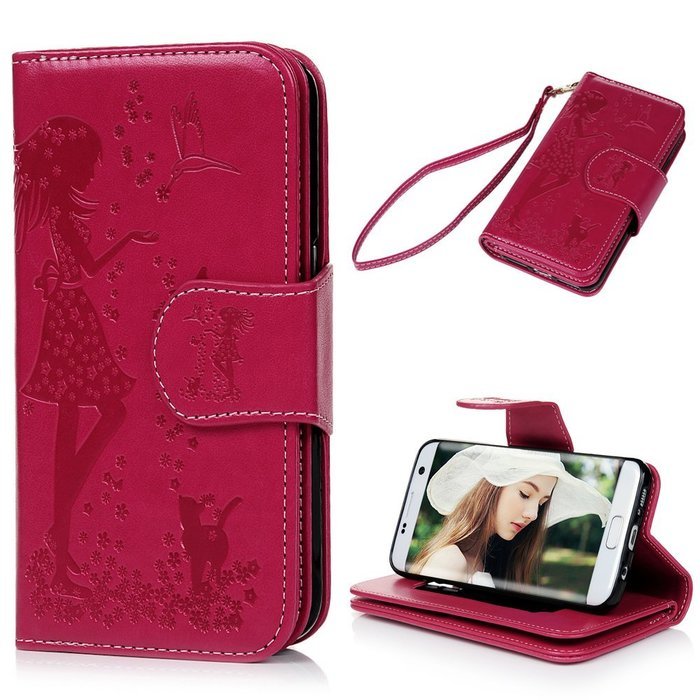 Badalink Galaxy S7 Edge Wallet Case 9 Card Slots Plastic Mirror Hand Strap Stand Feature Embossed PU Leather Flip... N52
