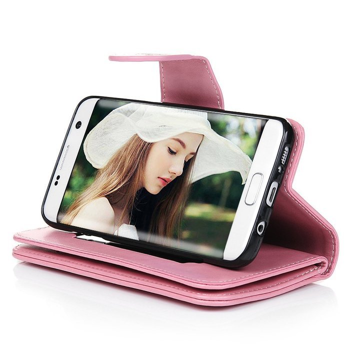 Badalink Galaxy S7 Edge Wallet Case 9 Card Slots Plastic Mirror Hand Strap Stand Feature Embossed PU Leather Flip... N55
