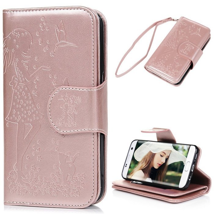 Badalink Galaxy S7 Edge Wallet Case 9 Card Slots Plastic Mirror Hand Strap Stand Feature Embossed PU Leather Flip... N57