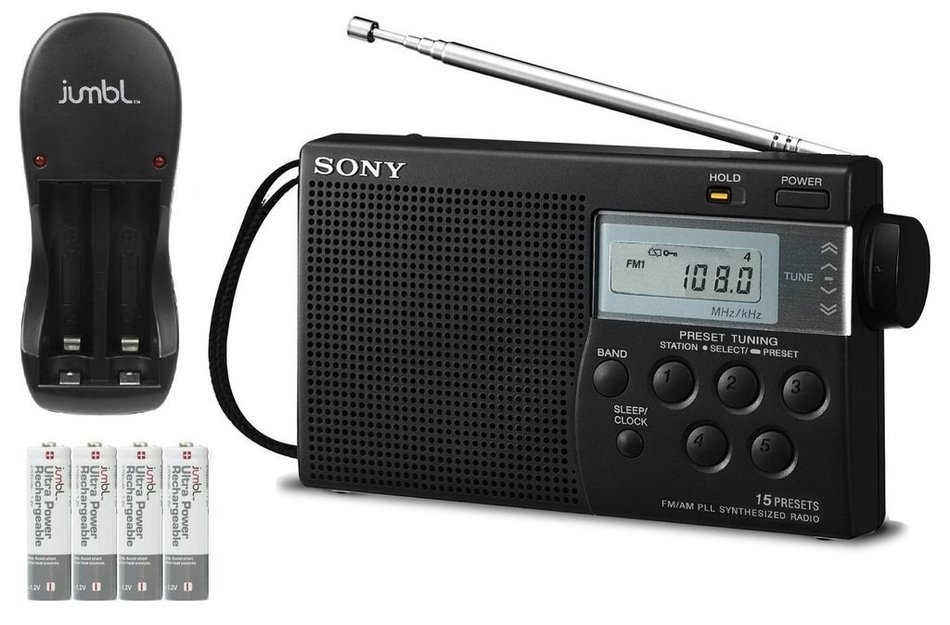 Sony Portable AM/FM Transistor Radio with Built-in Speaker, Headphone Jack, LED Tuning Indicator & Carry Strap... N18