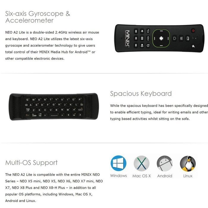 MINIX A2 Lite 2.4GHz Wireless QWERTY Double-sided Keyboard Air Mouse Six-axis Gyroscope for Minix Series PC Laptop... N4