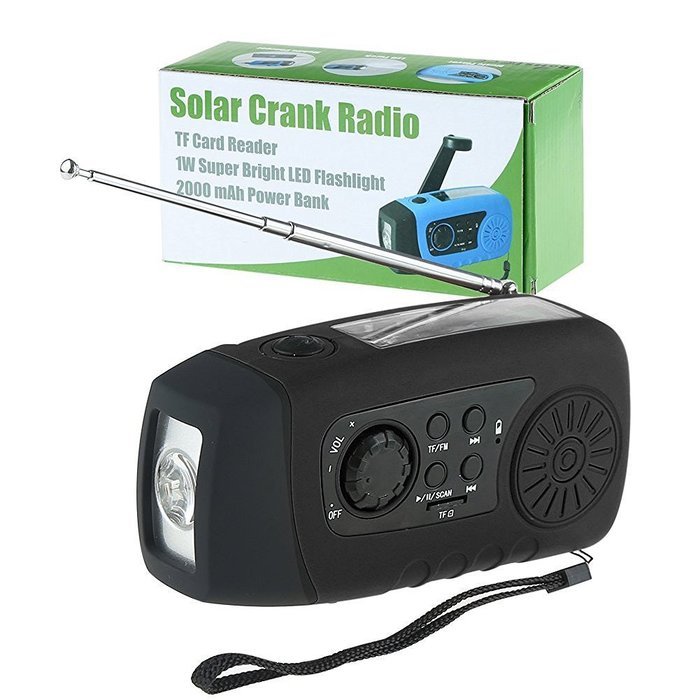 iMinker Portable Emergency Solar Hand Crank Self Powered FM Radio with [2000mAh] USB Power Bank, LED Flashlight... N12