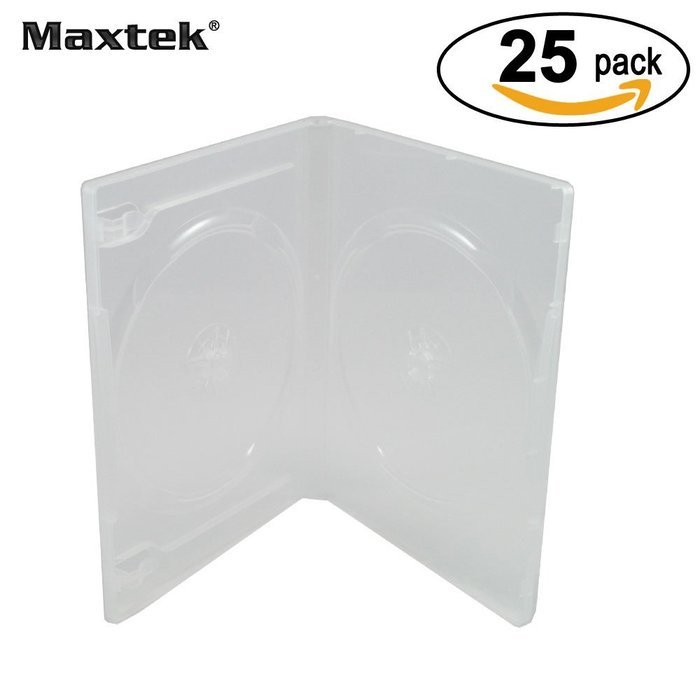 Maxtek 14mm Clear Standard Double Capacity DVD Case with Outter Clear Sleeve, 25 pieces pack