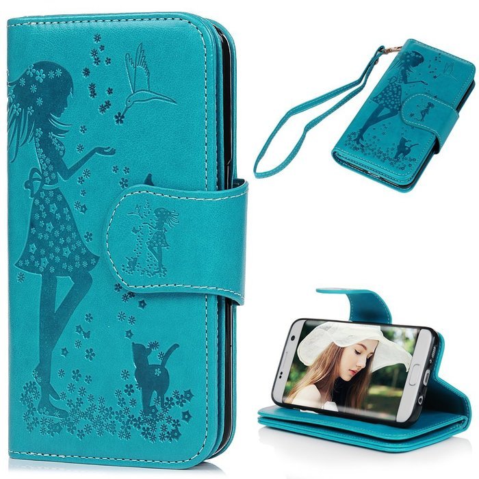 Badalink Galaxy S7 Edge Wallet Case 9 Card Slots Plastic Mirror Hand Strap Stand Feature Embossed PU Leather Flip... N69