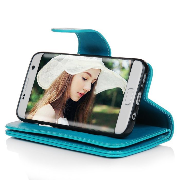 Badalink Galaxy S7 Edge Wallet Case 9 Card Slots Plastic Mirror Hand Strap Stand Feature Embossed PU Leather Flip... N71