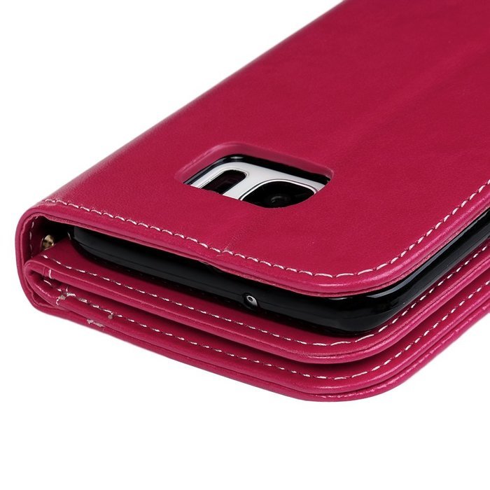 Badalink Galaxy S7 Edge Wallet Case 9 Card Slots Plastic Mirror Hand Strap Stand Feature Embossed PU Leather Flip... N74