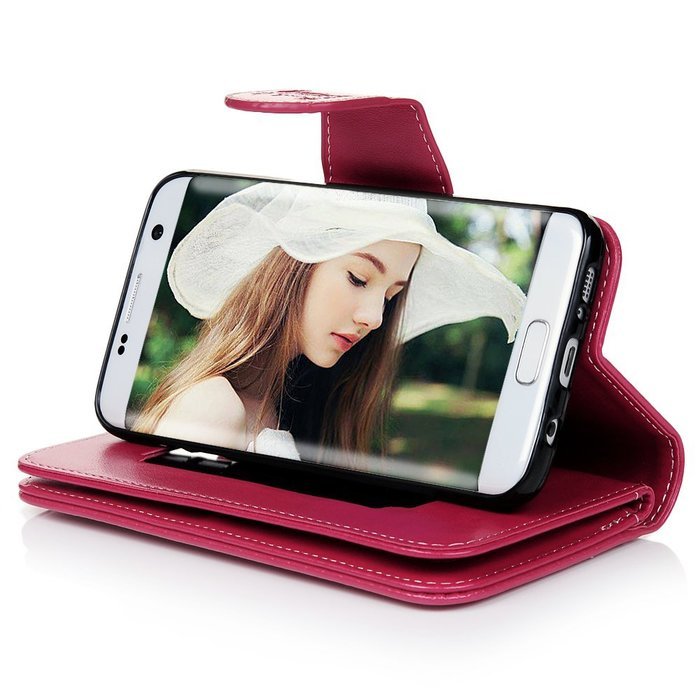 Badalink Galaxy S7 Edge Wallet Case 9 Card Slots Plastic Mirror Hand Strap Stand Feature Embossed PU Leather Flip... N75