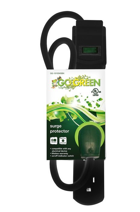 GoGreen Power GG-16103MSBK 6 Outlet Surge Protector w/ 2.5' Cord N3