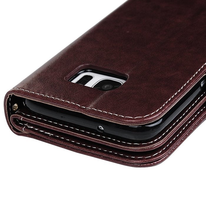 Badalink Galaxy S7 Edge Wallet Case 9 Card Slots Plastic Mirror Hand Strap Stand Feature Embossed PU Leather Flip... N79