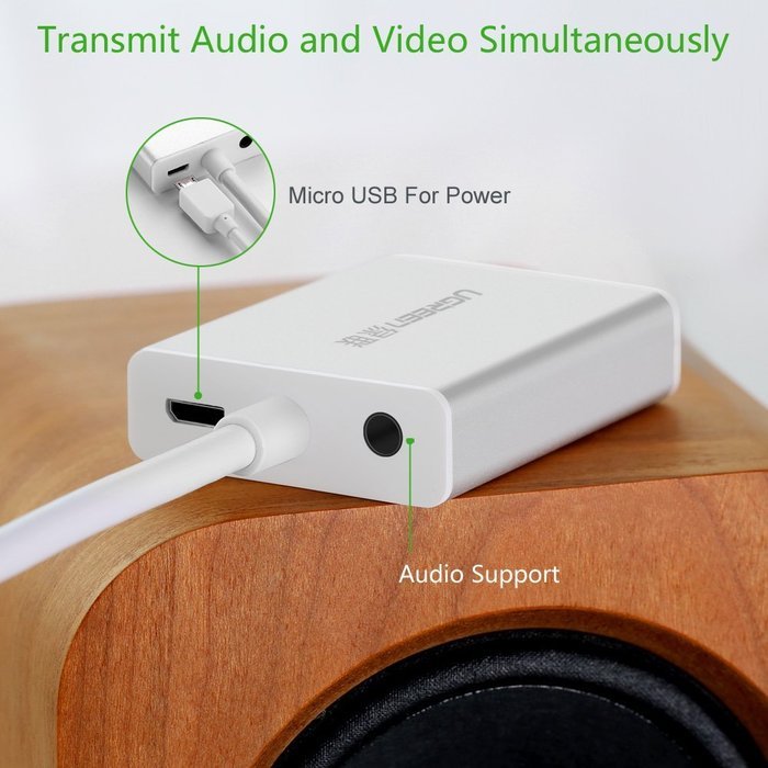 Ugreen Active HDMI to VGA Adapter Converter with Audio and Mirco USB Converter Premium Aluminum Case for Apple... N9