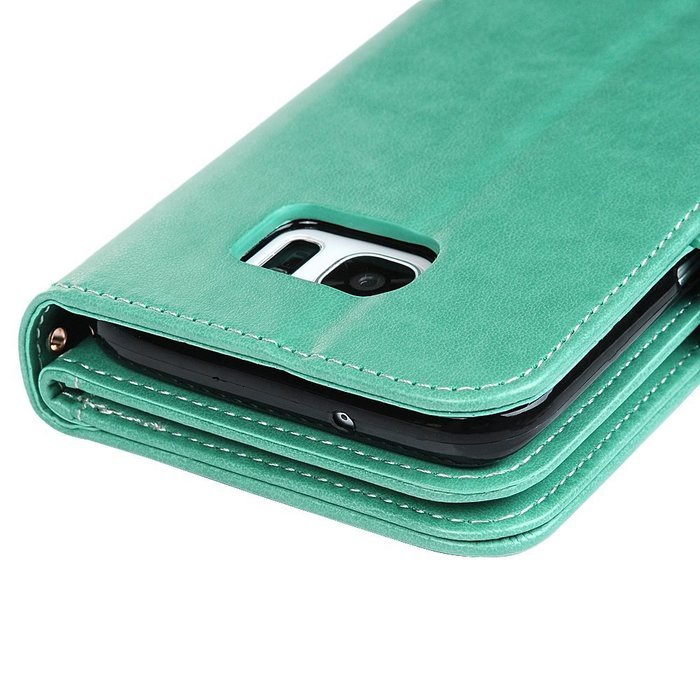 Badalink Galaxy S7 Edge Wallet Case 9 Card Slots Plastic Mirror Hand Strap Stand Feature Embossed PU Leather Flip... N81