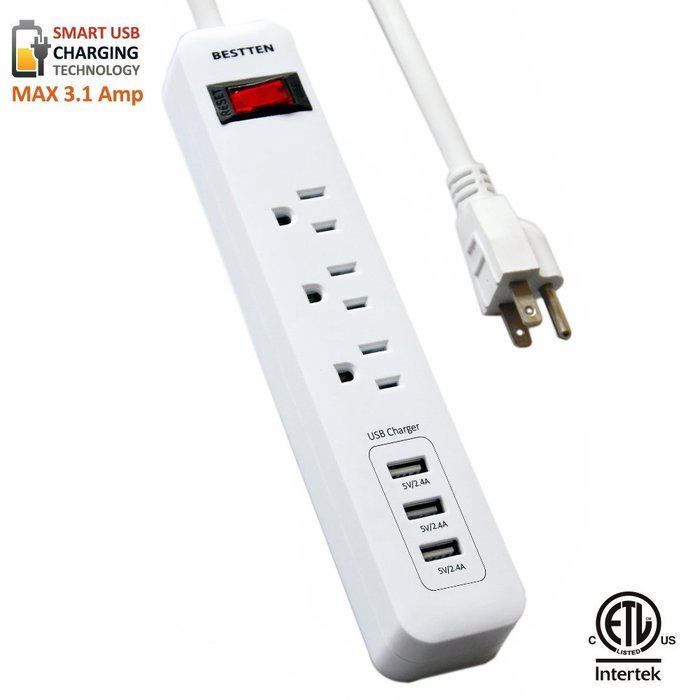Bestten Multi-Functional Charging Station Tower: 6-Outlet Surge Protector with 4 USB Charging Ports (4.2A Total... N19