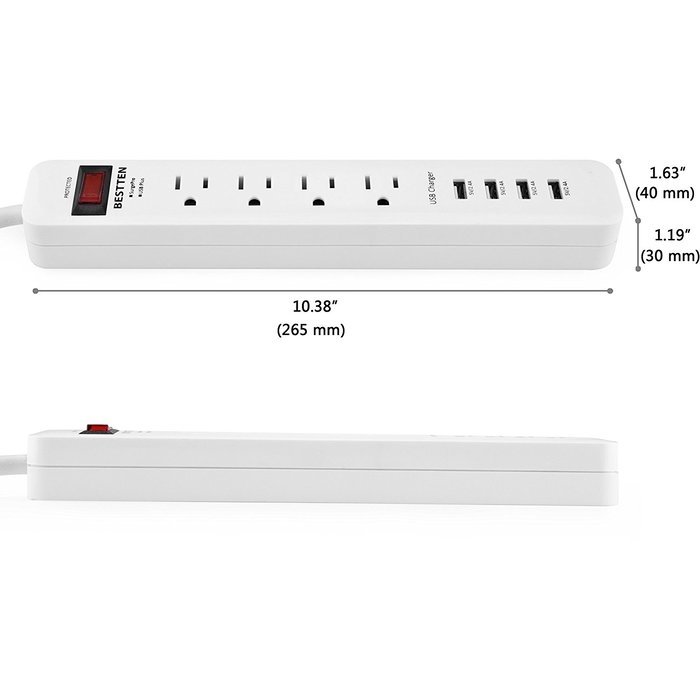 Bestten Multi-Functional Charging Station Tower: 6-Outlet Surge Protector with 4 USB Charging Ports (4.2A Total... N21