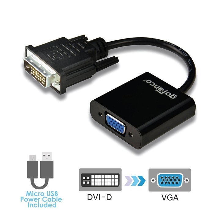 gofanco Pro-series DVI-D to VGA Active Converter - with 3 Feet Micro USB Power Cable for BETTER compatibility... N7