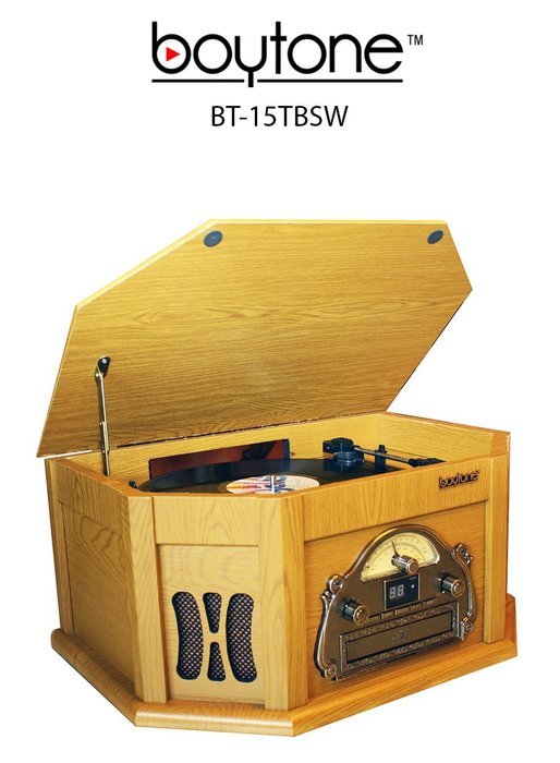 7-in-1 Boytone BT-15TBSW Classic Turntable Stereo System, Vinyl Record Player, AM/FM, CD, Cassette, USB, SD slot... N2