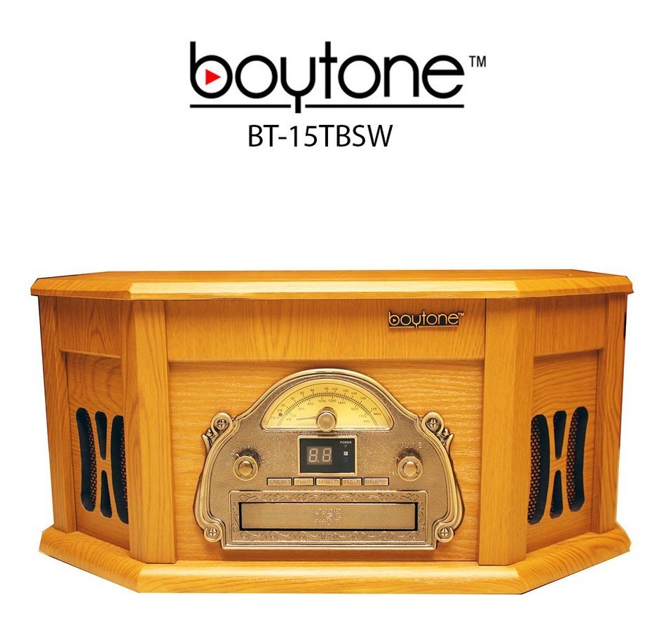 7-in-1 Boytone BT-15TBSW Classic Turntable Stereo System, Vinyl Record Player, AM/FM, CD, Cassette, USB, SD slot... N3