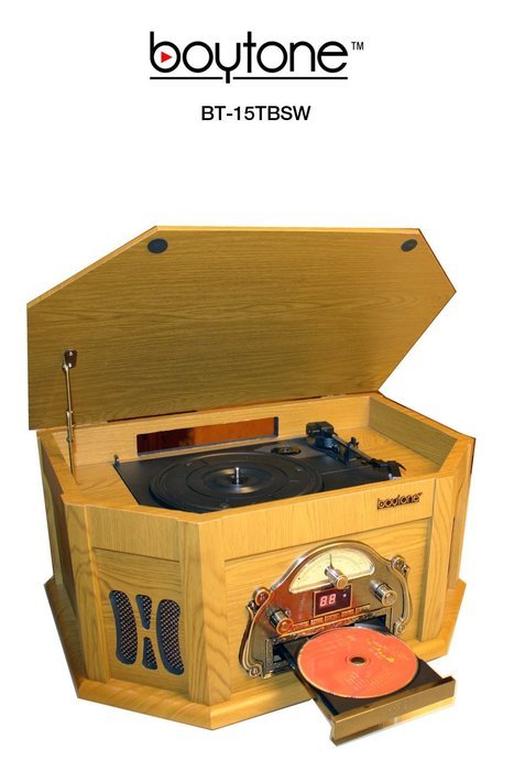 7-in-1 Boytone BT-15TBSW Classic Turntable Stereo System, Vinyl Record Player, AM/FM, CD, Cassette, USB, SD slot... N4