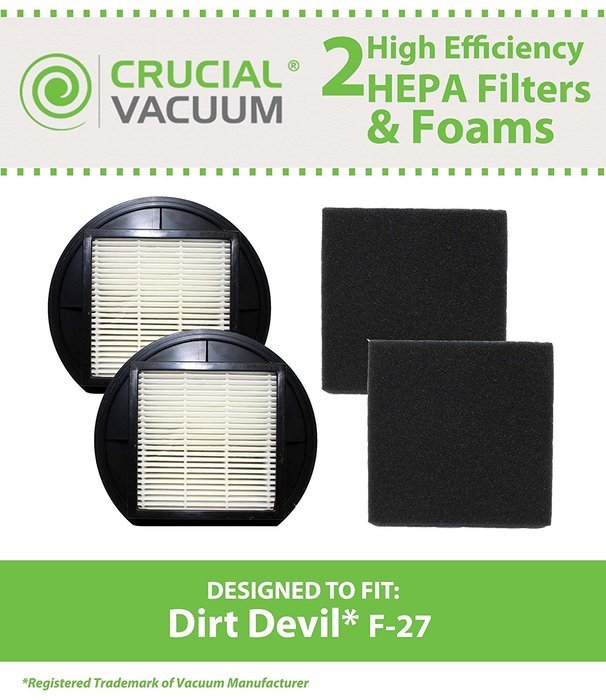2 Dirt Devil F-27 Replacement HEPA Filters with Foam Filter, Replaces Dirt Devil Vacuum Part # F27 1LY2108000...