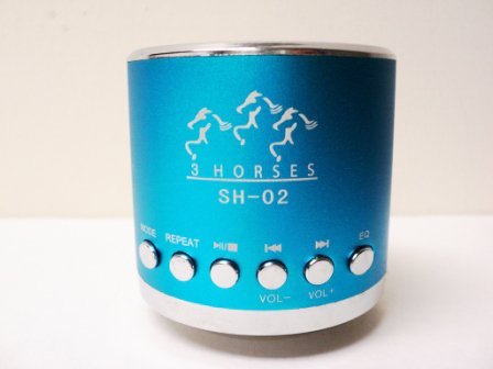 Mini Portable Speaker 3 horses MN 02 with FM (Light Blue) N2