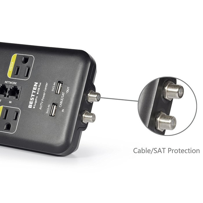 Bestten 10 Outlet All-In-One Surge Protector Power Center with 2 USB Ports (3.1A Total) and Phone / Ethernet /... N14