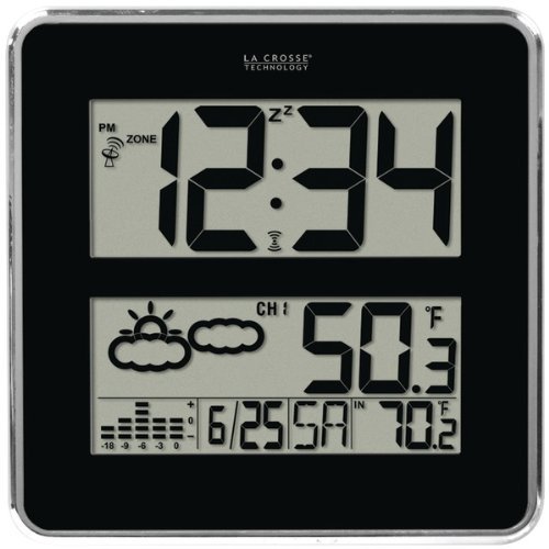 New LA CROSSE TECHNOLOGY 512B-811 Large-Digit Atomic Clock with Indoor/Outdoor Temperature & Forecast