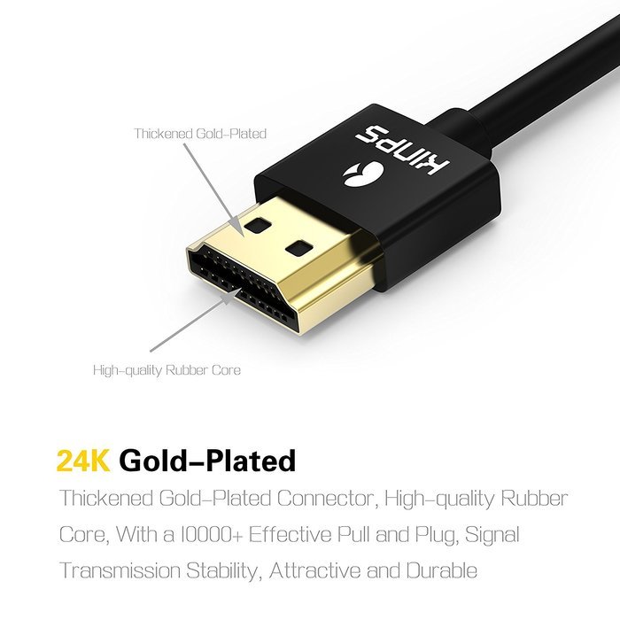 4K HDMI Cable, Kinps 15ft Ultra Slim Cable v1.4 with Ethernet, 24k Gold-plating HDMI Cable with RedMere Technology... N17