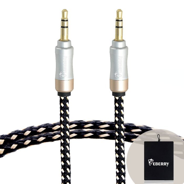 eBerry [A04 3.5mm Male to Male Audio Cable] Special Color Contrast Nylon Fiber Cloth Foil Shielded Slim Waist... N9