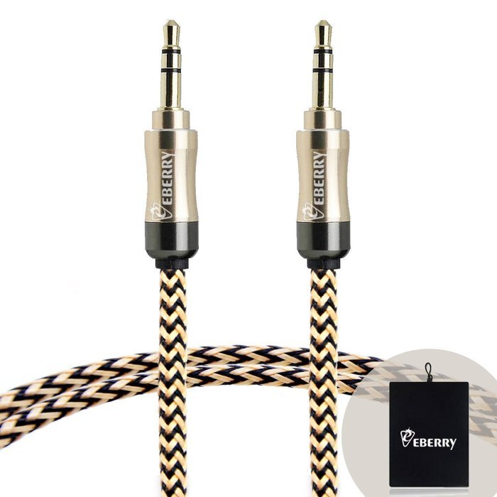 eBerry [A04 3.5mm Male to Male Audio Cable] Special Color Contrast Nylon Fiber Cloth Foil Shielded Slim Waist... N14