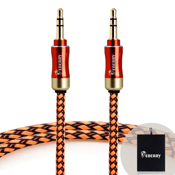 eBerry [A04 3.5mm Male to Male Audio Cable] Special Color Contrast Nylon Fiber Cloth Foil Shielded Slim Waist... N16