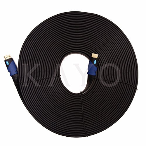 KAYO Hi-Speed FLAT HDMI 1.4 Cable 50 FT/ SOFT PVC Sleeve, Cable Tie/ Supports Ethernet,3D,4K & Audio Return, Bonus...