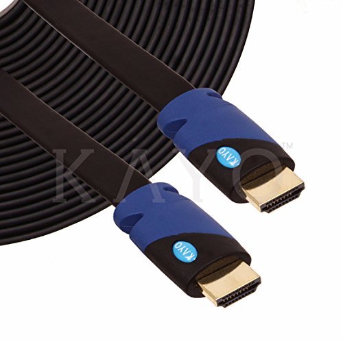 KAYO Hi-Speed FLAT HDMI 1.4 Cable 50 FT/ SOFT PVC Sleeve, Cable Tie/ Supports Ethernet,3D,4K & Audio Return, Bonus... N2