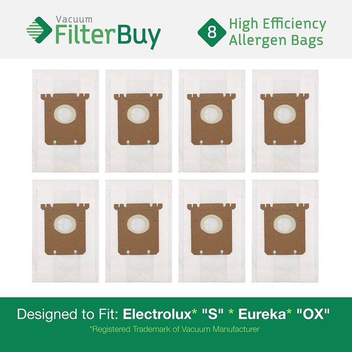 8 Electrolux S & Eureka OX Micro Allergen Bags. Designed by FilterBuy to Replace Eureka Part # 61230.