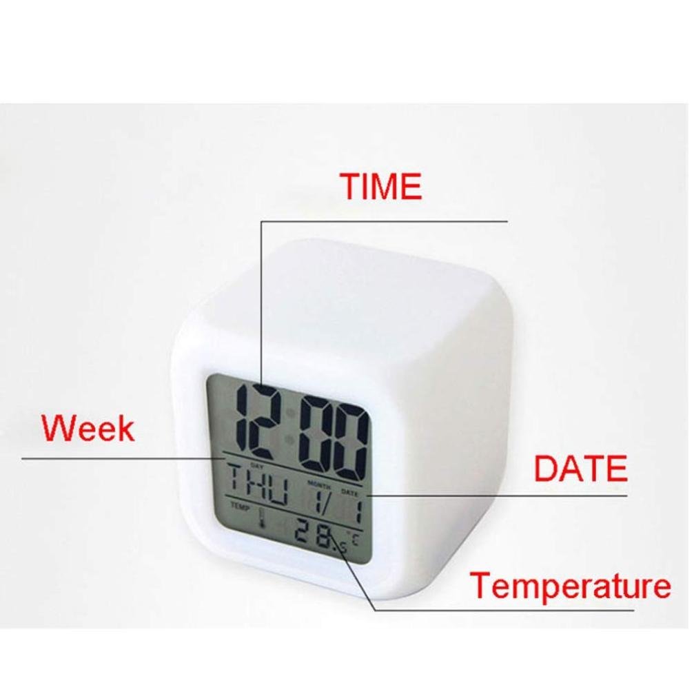 DZT1968® 7 LED Color Temperature Change Square Digital Alarm Clock N5 ...