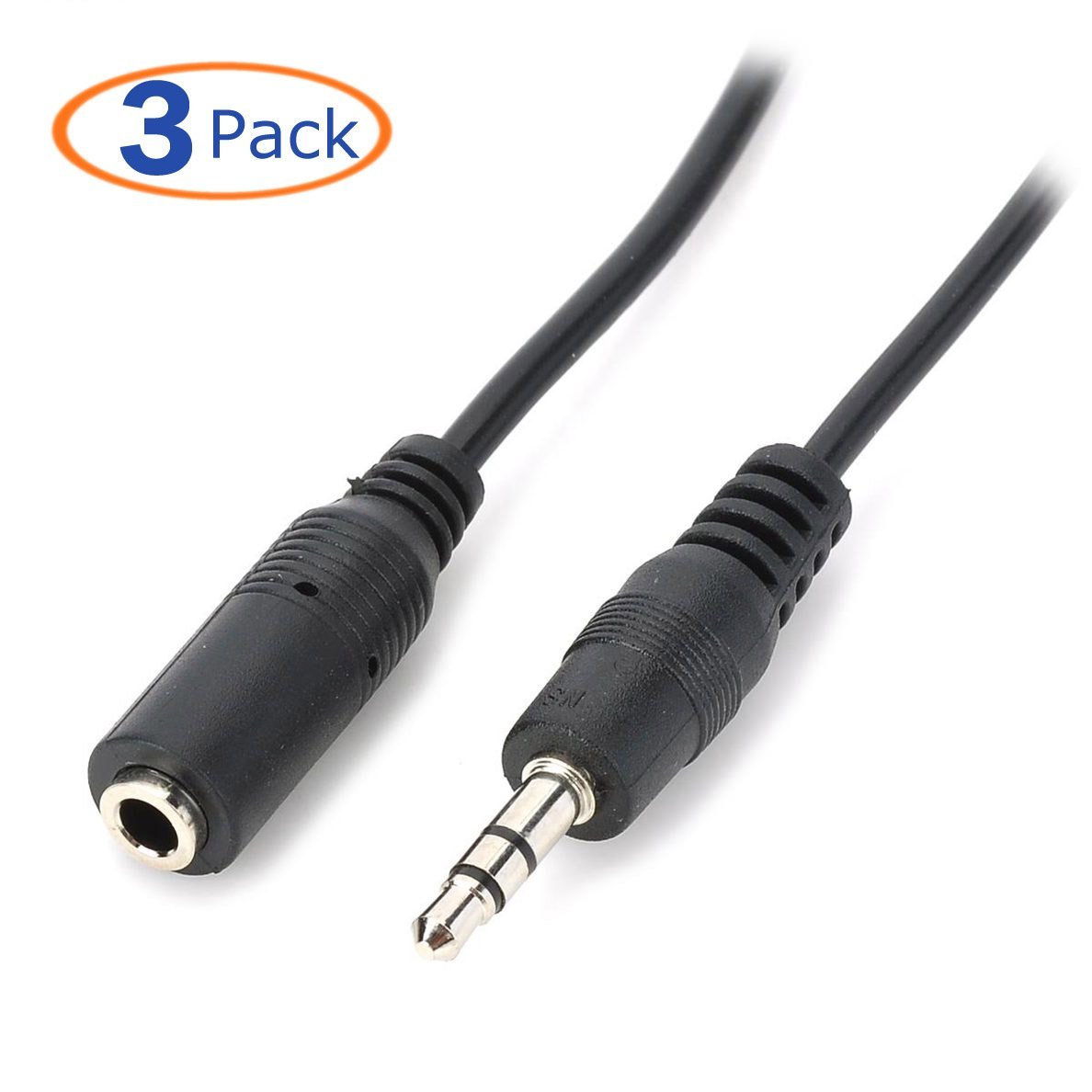 Conwork 3-Pack 3.5mm Male to Female Extension Slim Thin Auxiliary Audio ...