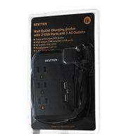 Bestten 3 Outlet Mini Travel Charger Surge Protector with Dual USB Charging Ports (shared 2.4A), 18in Cord, Portable... N8