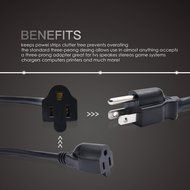 JACKYLED 2-PACK 16AWG Power Cord, Universal Power Cord, NEMA 5-15P to NEMA 5-15R, Black, 10 Feet/3m, UL listed N8