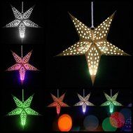 Speller Star Lantern ,With LED Light ,23inch total, Hanging Decoration Paper Star Lam (silver) N3