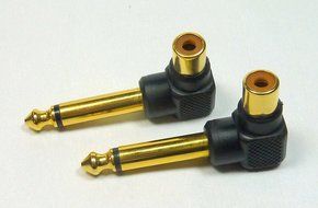 Velleman 2-Pk RCA Female Jack to 1/4" Mono Male Plug Right Angle Gold Audio Adapter N3